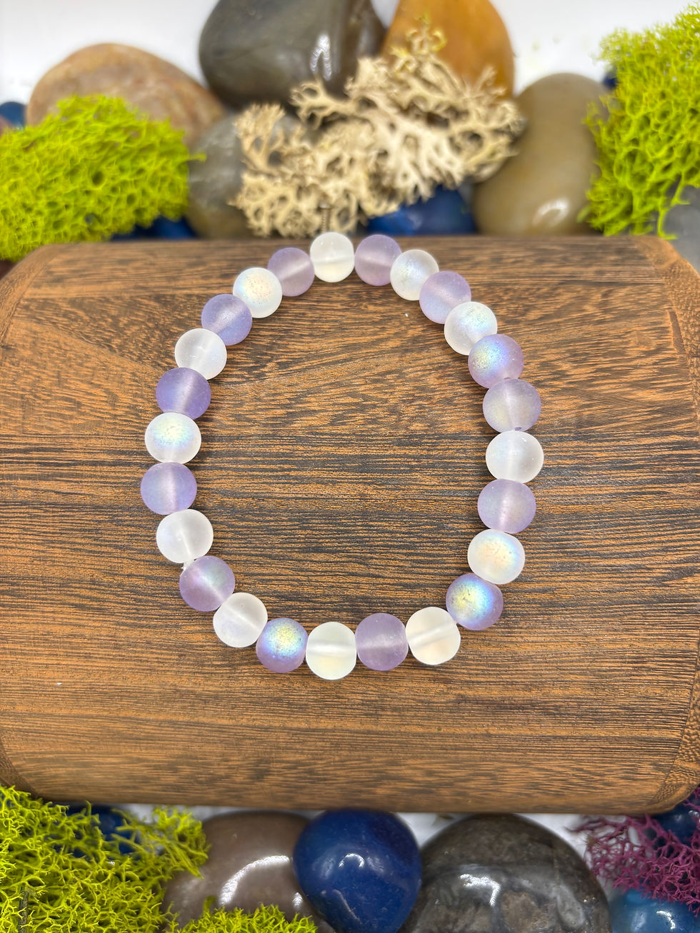 Thumbnail: Frosted Purple and White Glass Bead Bracelet