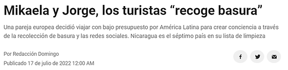 Turistas recogen basura en Nicaragua