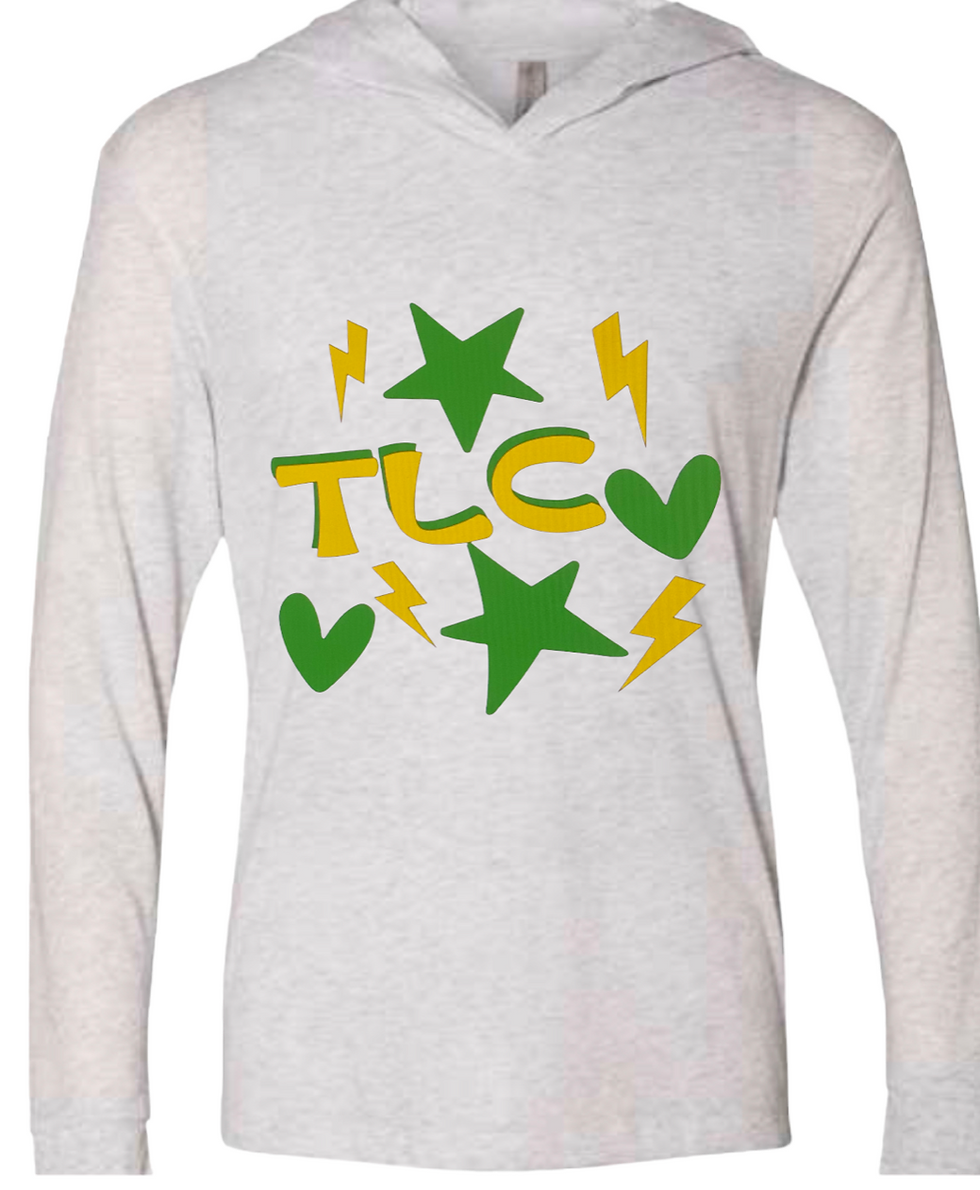 Camp Stars, Hearts & Lightning Bolt Adult Jersey Hooded Long Sleeve Tee