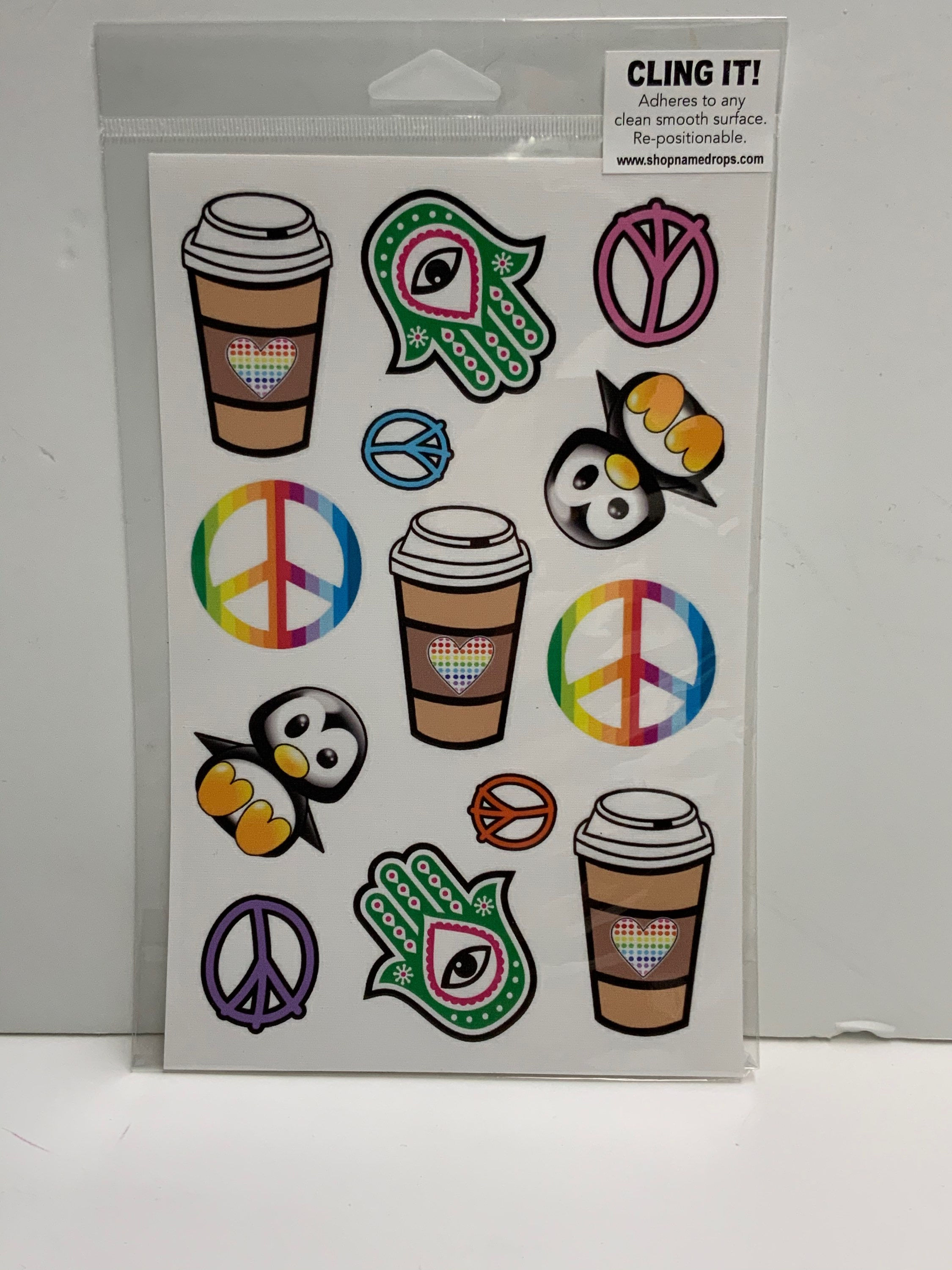 Peace Hamsa Penguin Coffee 6x9 Cling It Sheet