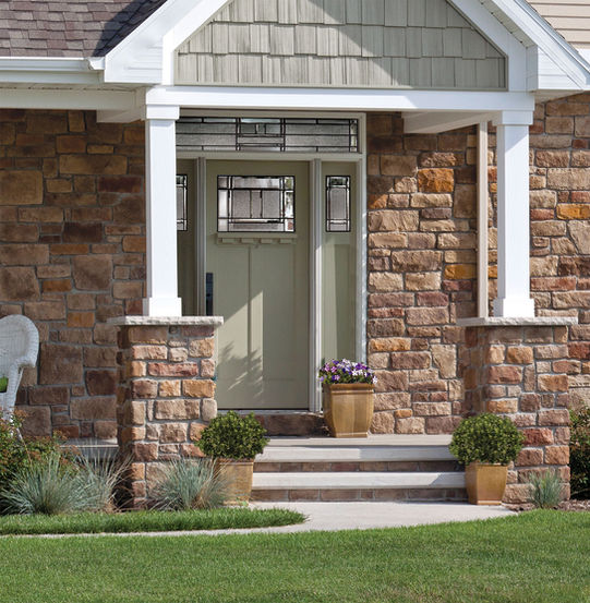 Belmont Flush Glazed Craftsman Smooth Fiberglass Door
