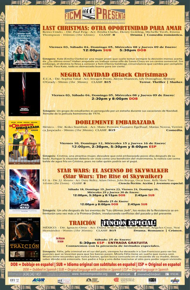 Cartelera del mes de Enero 2020 ¡Nos Vemos en el Cine!