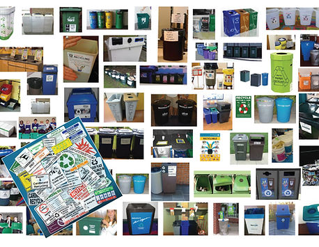 A collage of images that depict how confusing recycling is at the recycling bin
