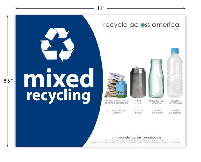 Thumbnail: Mixed Recycling with Carton - Standardized Recycling Label - 8.5x11