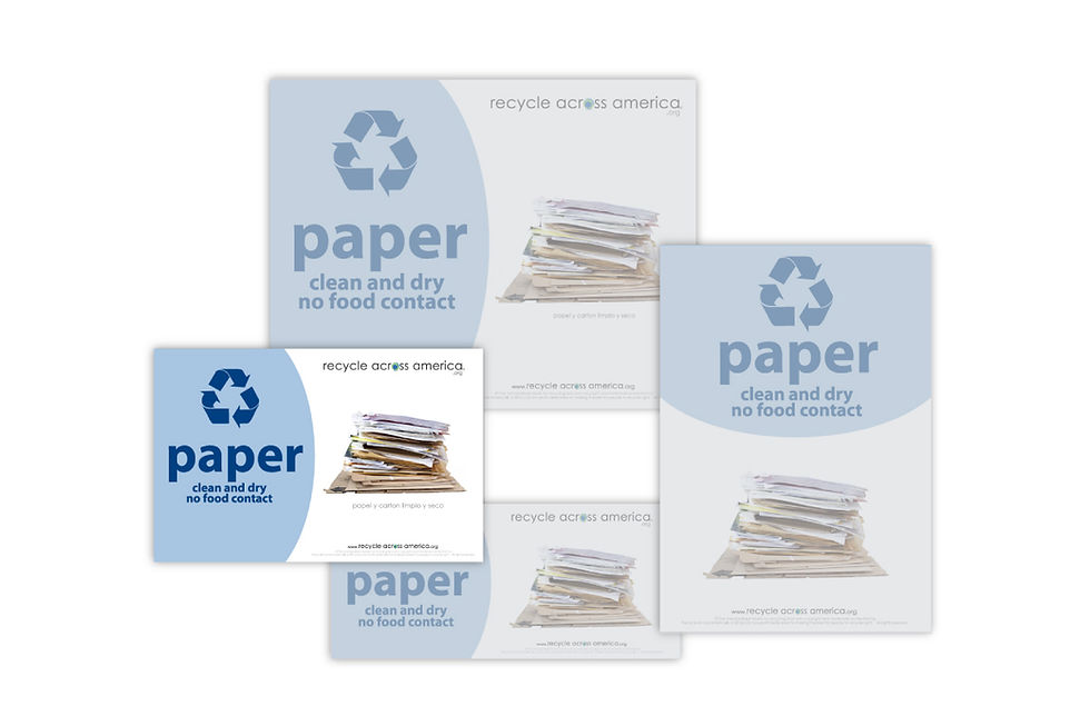 Cluster of standardized recycling labels highlighting paper version – 5.5x8.5 sticker