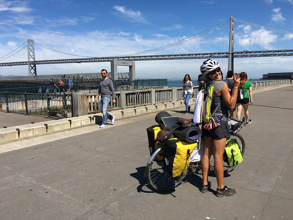 She made it! Maggie poses triumphantly at the San Fran Coast!