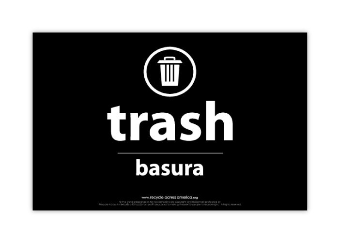Trash (Bilingual) - Standardized Trash Can Label - 5.5x8.5