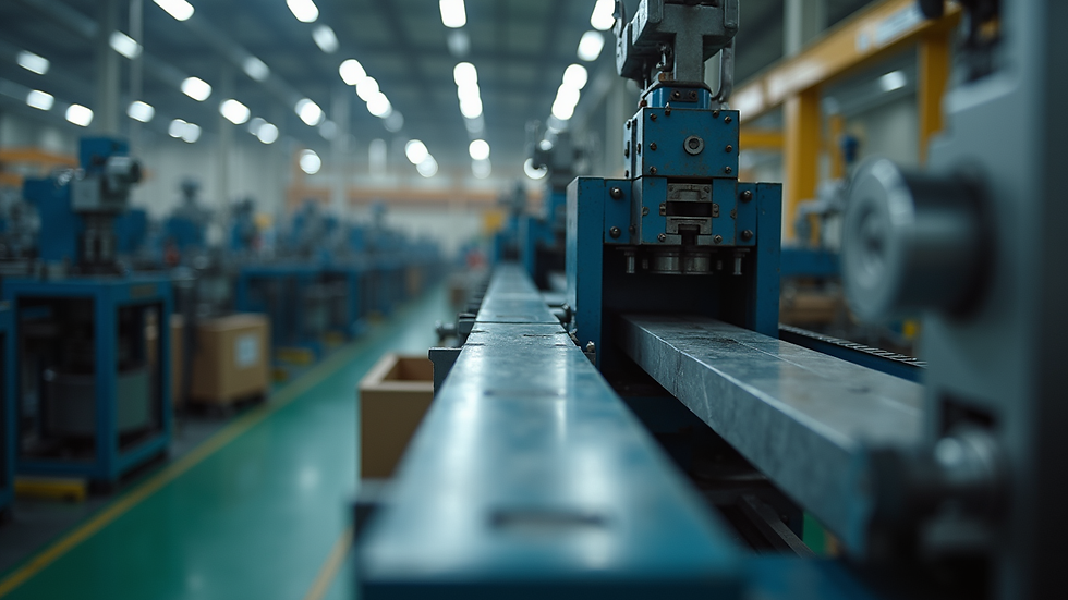 High angle view of an extrusion machine in a manufacturing facility