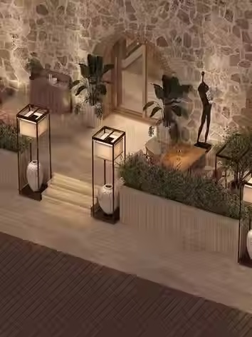 Bodrum butik otel taş mimarisi, huzurlu ve özel tasarım dış cephe.Bodrum boutique hotel stone architecture, tranquil and bespoke exterior design.