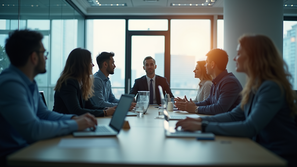 Eye-level view of a business meeting discussing IT strategy