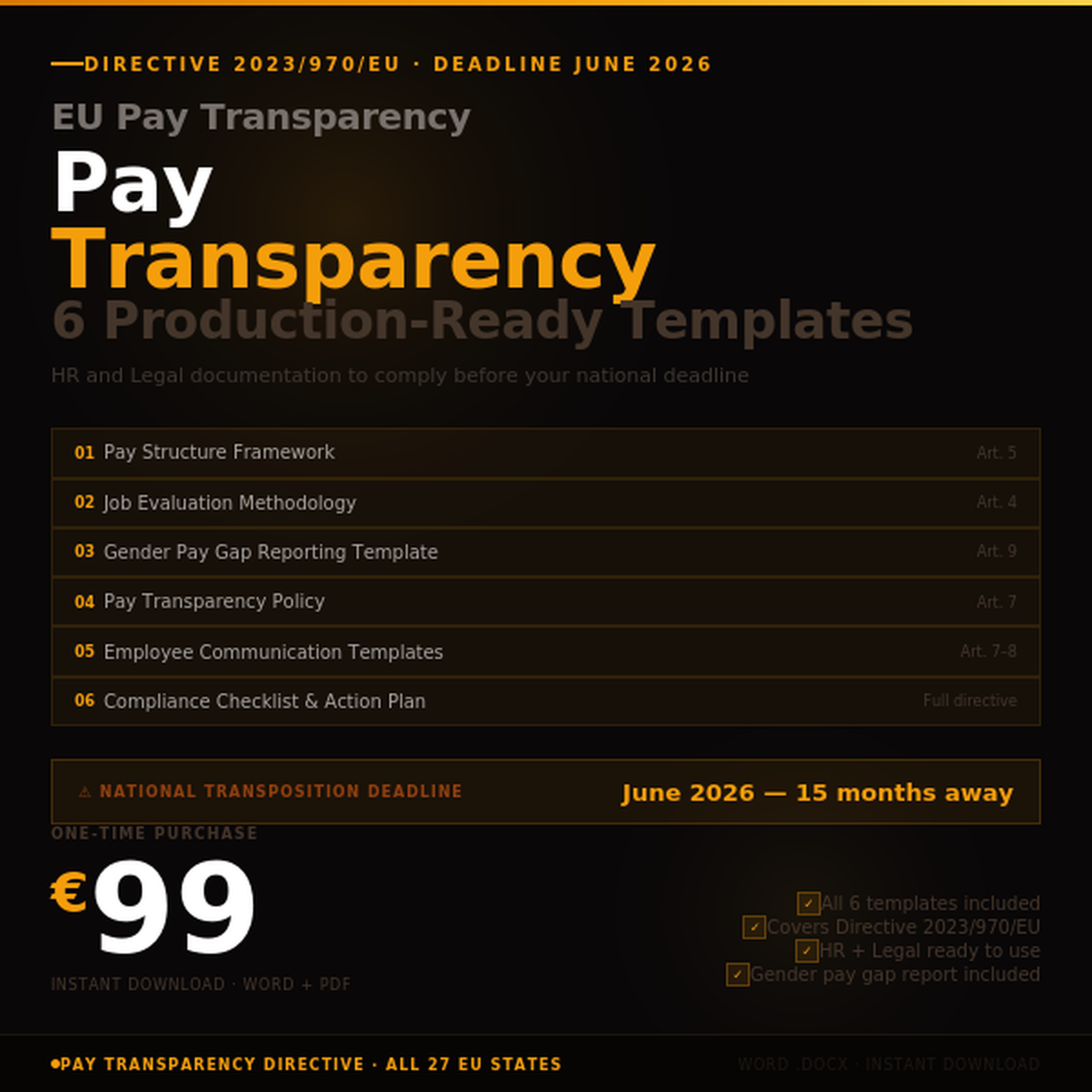 EU Pay Transparency Compliance Bundle — 6 Production-Ready Templates