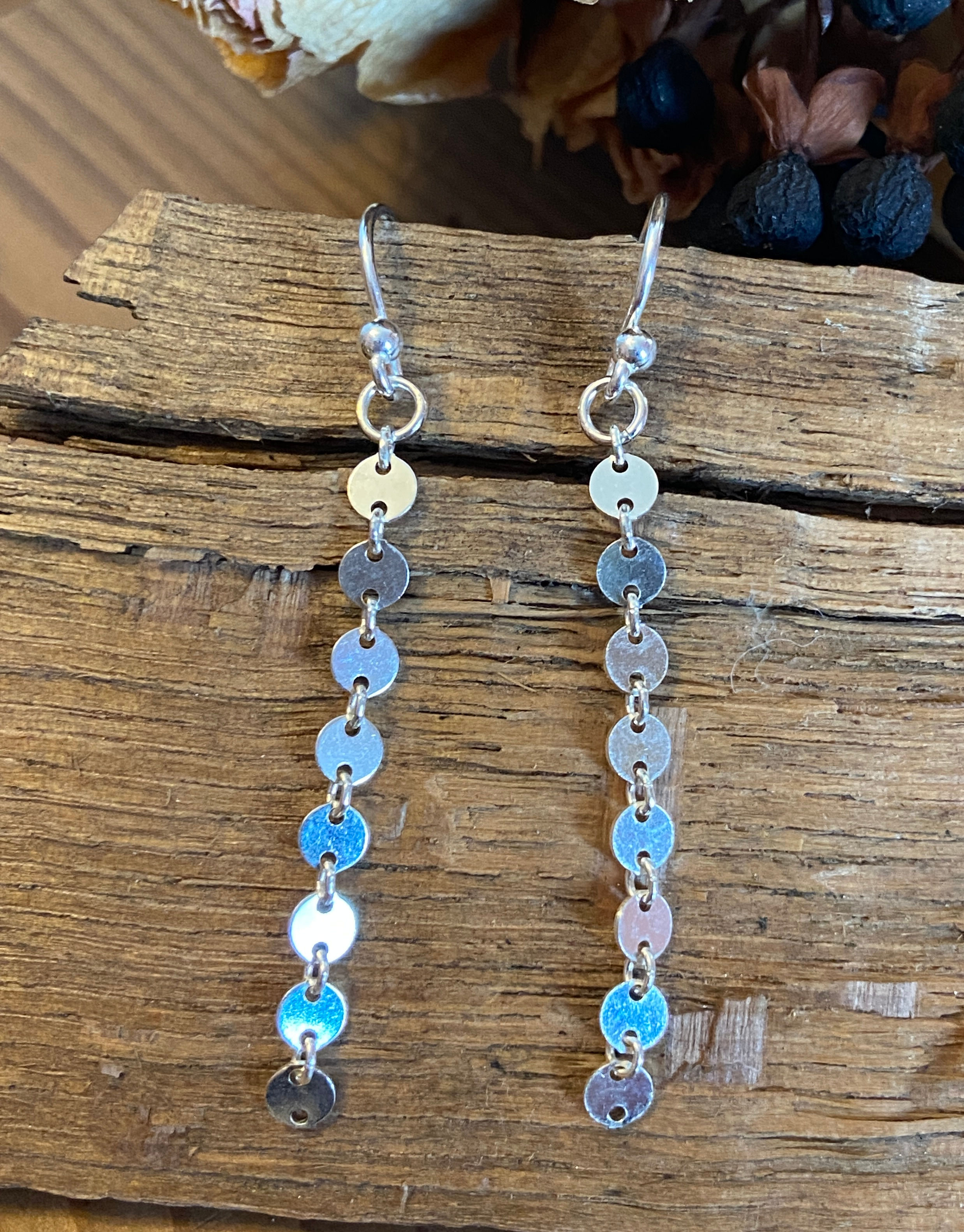 Sterling silver disco chain earrings