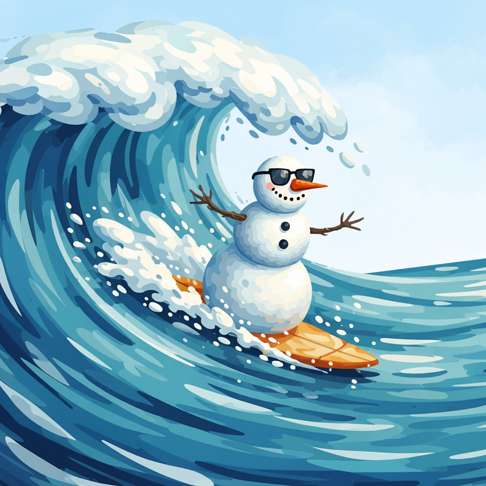 surfing snowman