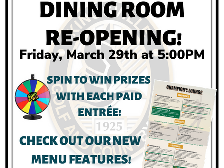 Dining Room Opening Weekend!