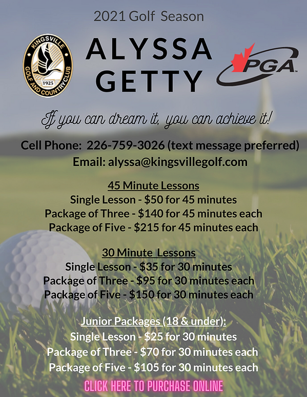Alyssa Getty 2021 Lesson Rates