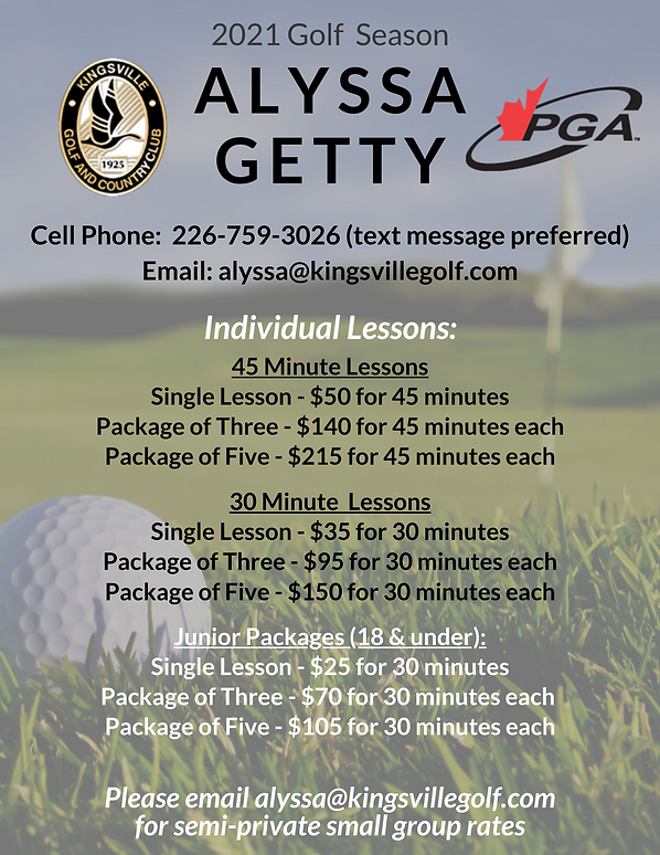 Alyssa Getty 2021 Lesson Rates