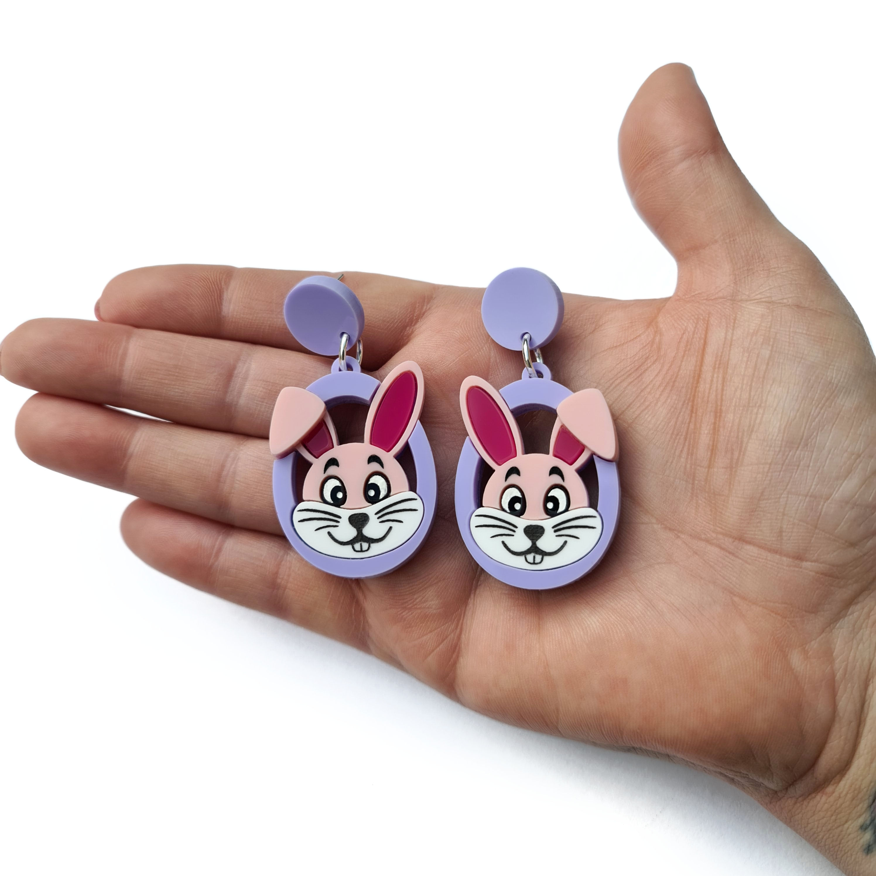 Pink Bunny Head Statement Earrings