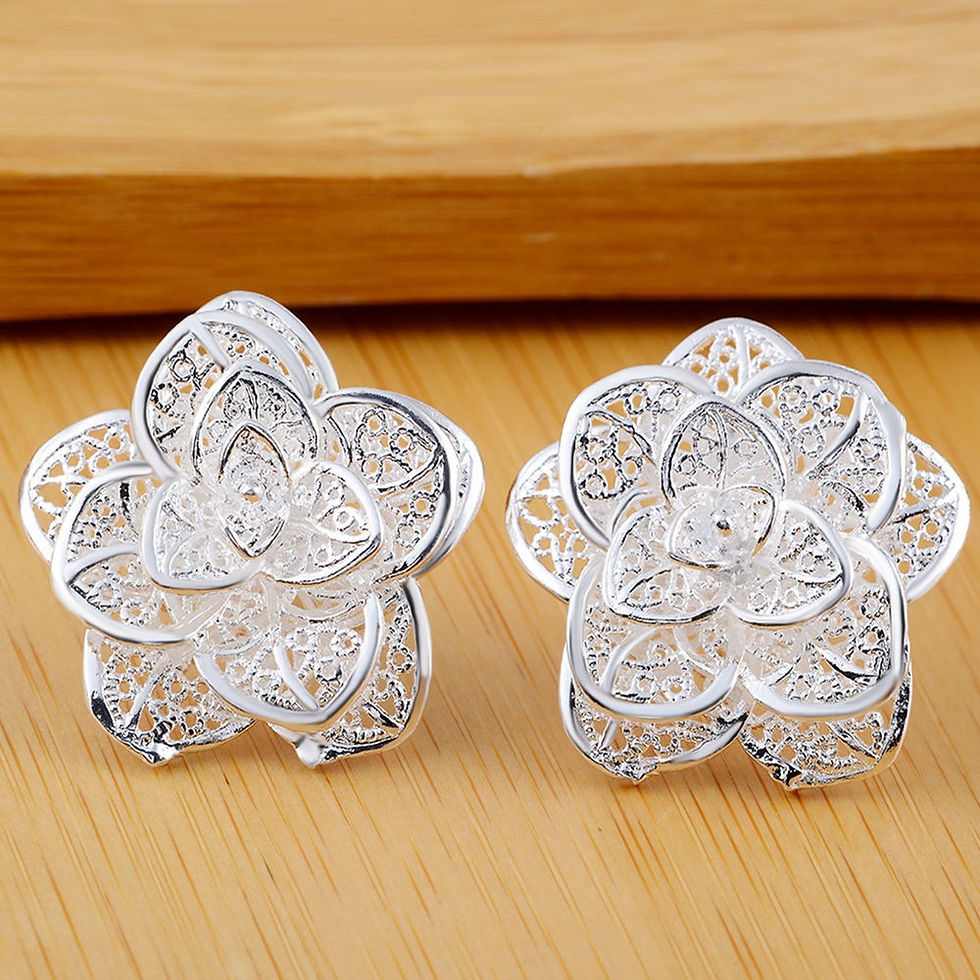 Thumbnail: Beautiful Flower Earrings-Silver Plated