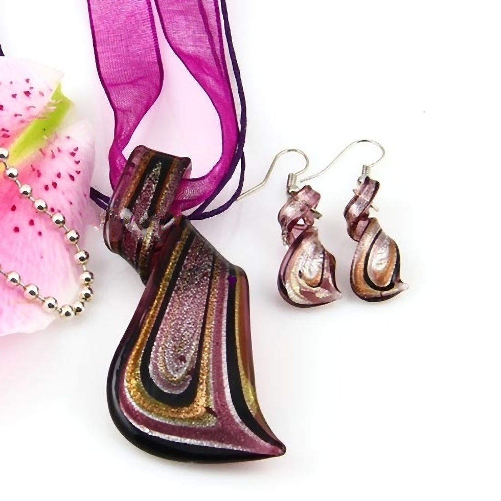 Thumbnail: Streamer Foil Venetian Murano Glass Pendants And Earrings Jewelry