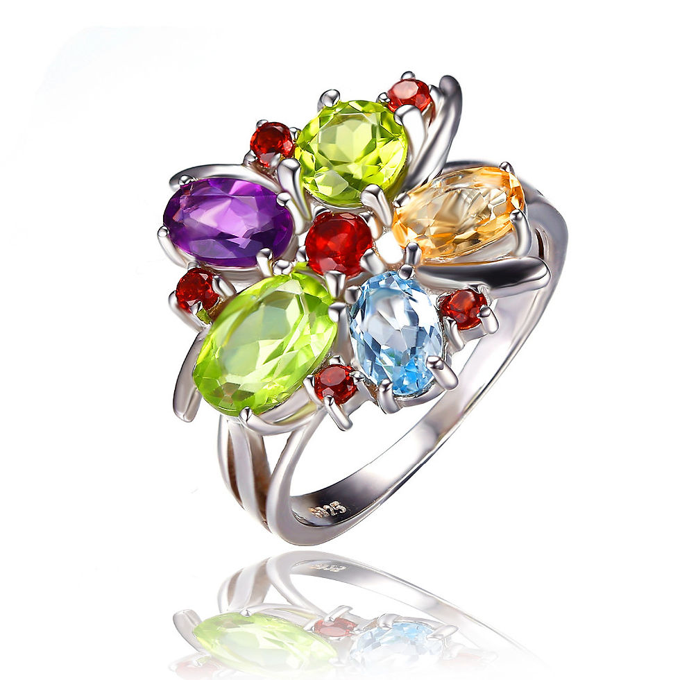 3ct Sterling Silver Gemstone Ring of Amethyst, Citrine, Garnet, Peridot & Topaz