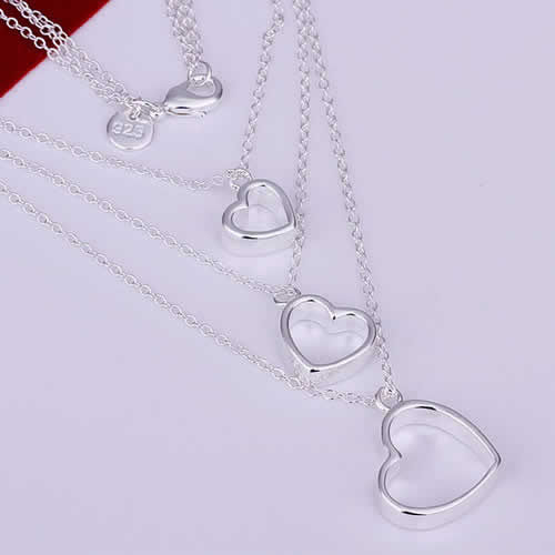 Thumbnail: 3 in 1 Heart Necklace- 925 Sterling Silver Plated - 18"