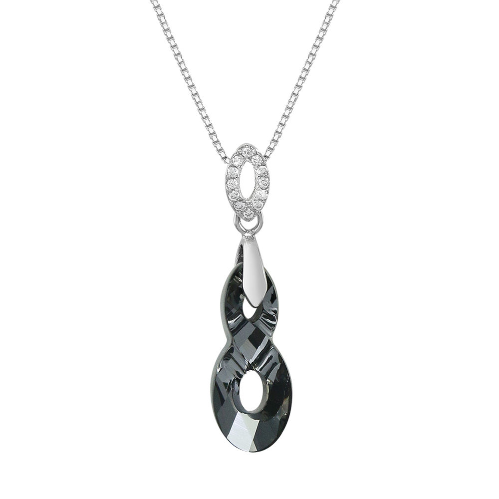 925 Sterling Silver Infinity Necklace Decorated With CZ & Austrian Crystal