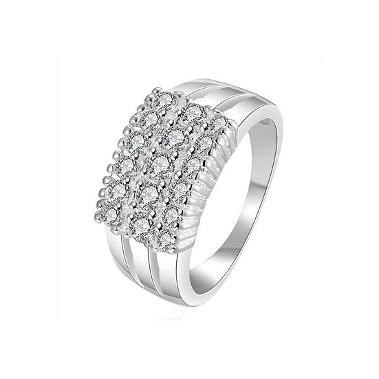Stainless Steel 10 CZs Inlay Band Ring - Silver