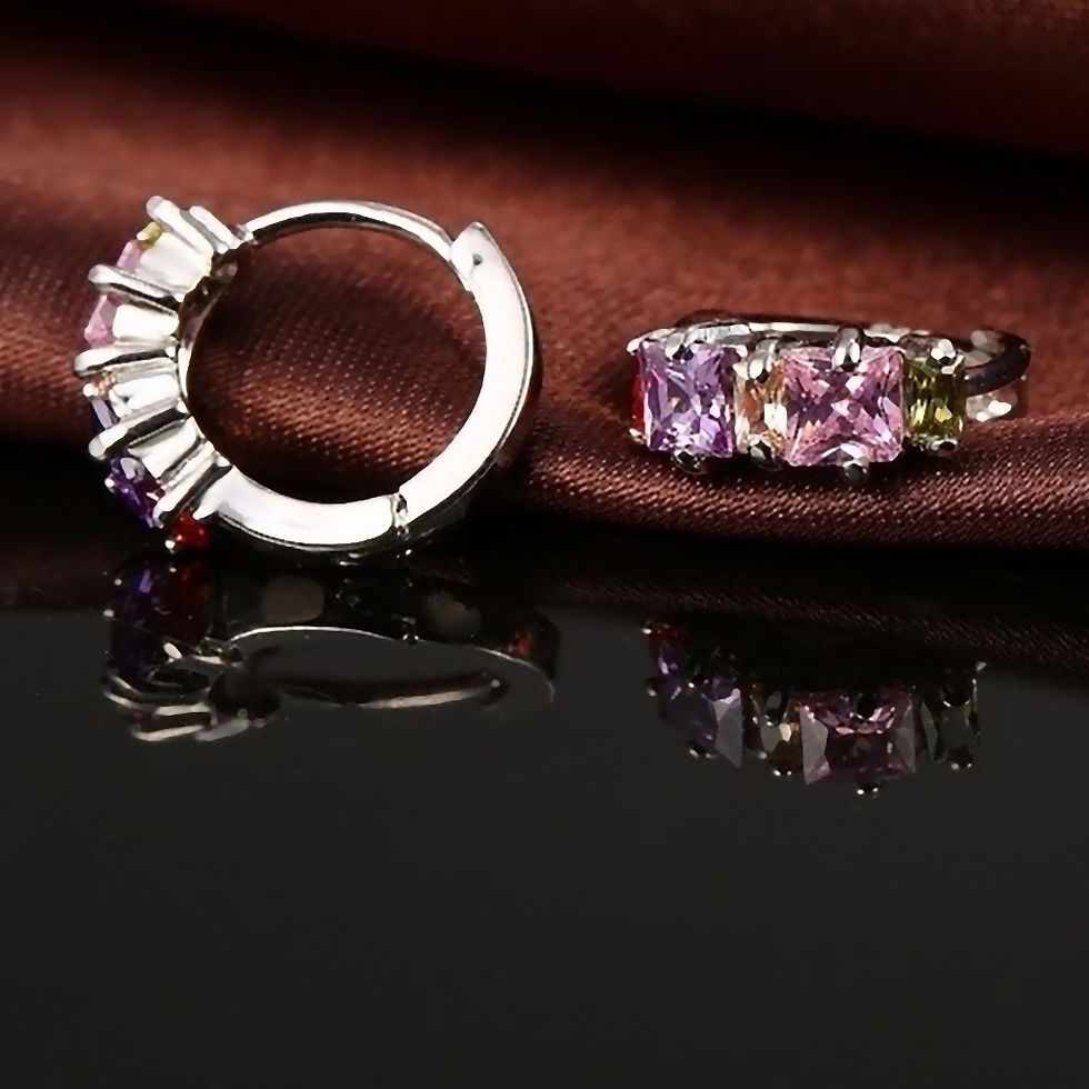 Thumbnail: 925 Sterling Silver Circle Hoop Earrings Colorful Cubic Zirconia Crystal