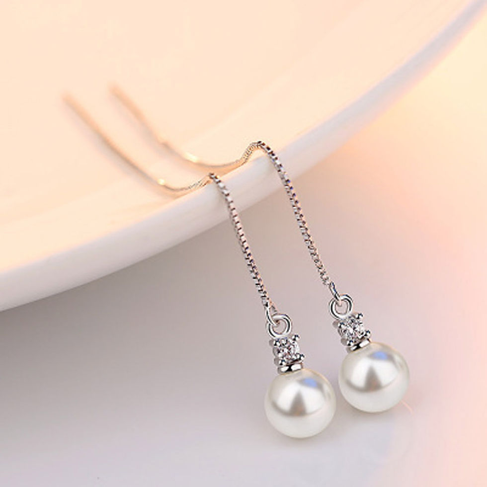 Thumbnail: Tassel Threaded Simulated Pearl Earrings