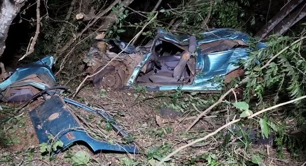 Carro sai da pista e bate contra árvores na PR-473 e condutor fica ferido