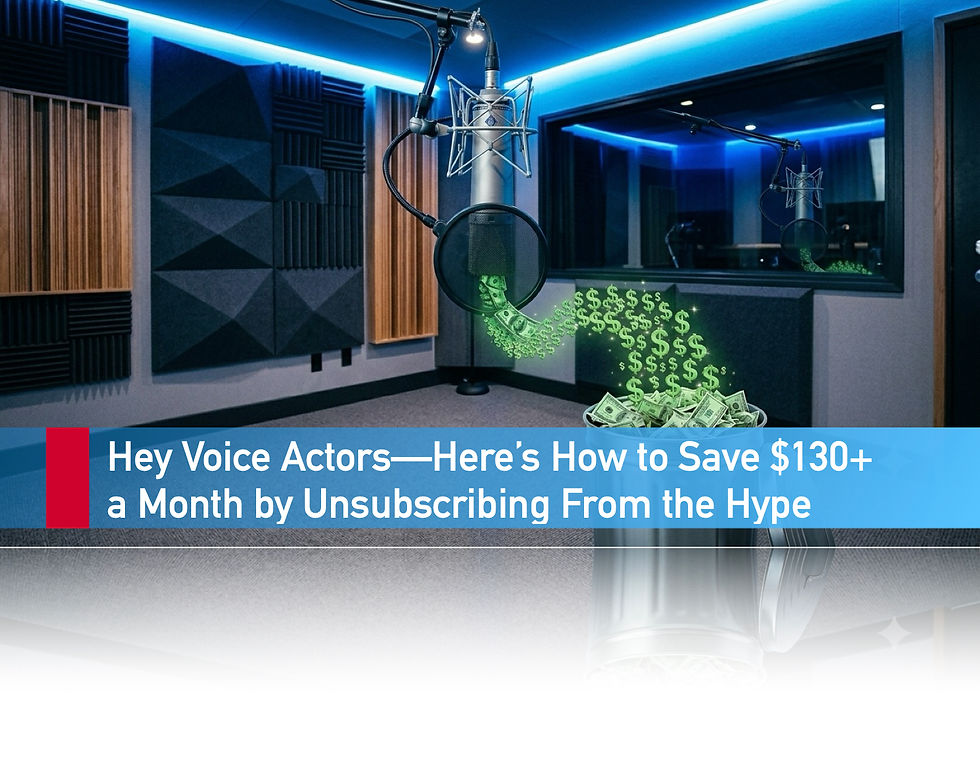 A studio with a microphone pouring money into a trash bin inside the both.