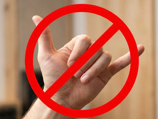 Hang 10 hand sign with a red line through it 
