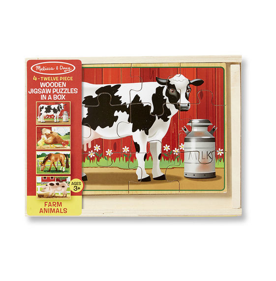Melissa and Doug 4 12 Piece Wooden Puzzles in Box - Farm