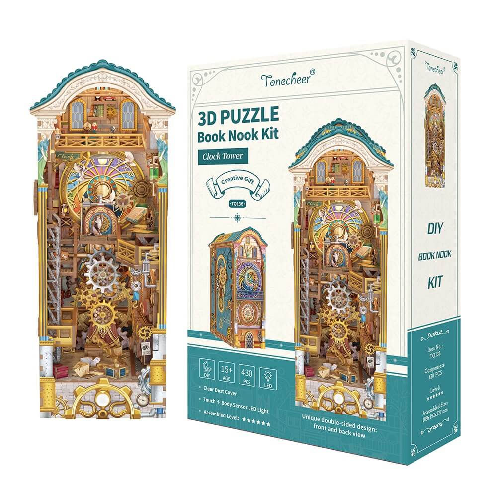 Tonecheer 3D Puzzle Clock Tower Book Nook
