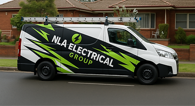 NLA ELECTRICAL GROUP van parked on the street, with logo and branding displayed.