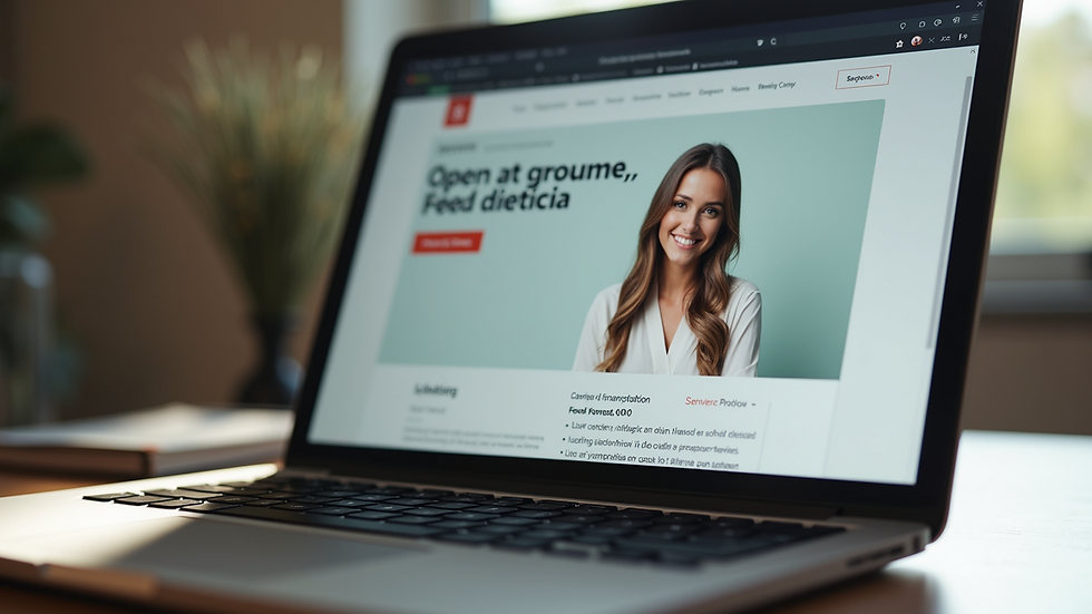 Close-up view of a laptop screen showing a dietician’s online profile