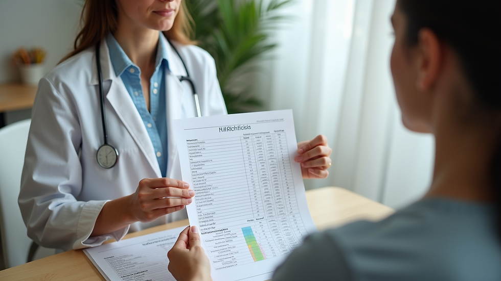 High angle view of a dietitian explaining nutrition charts to a client