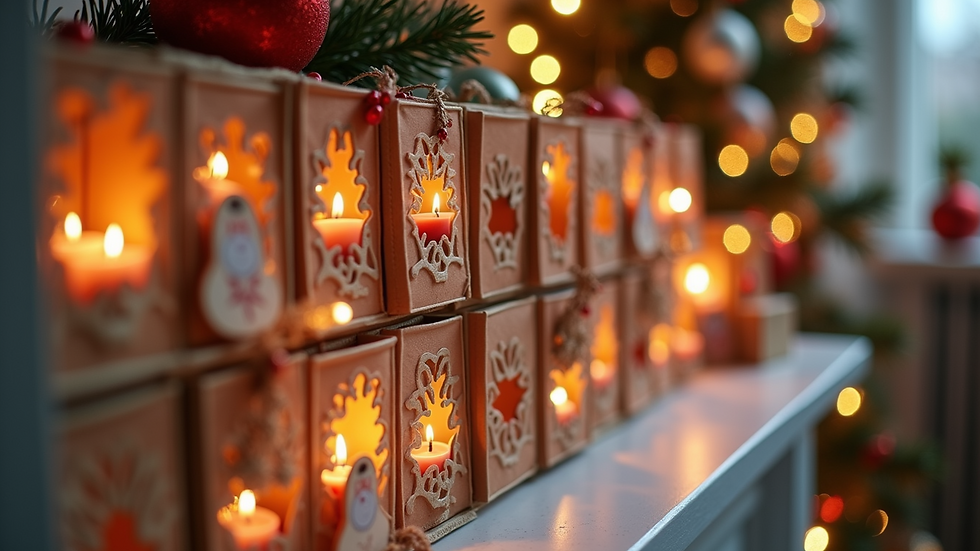 Close-up view of a beautiful DIY advent calendar adorned with festive elements