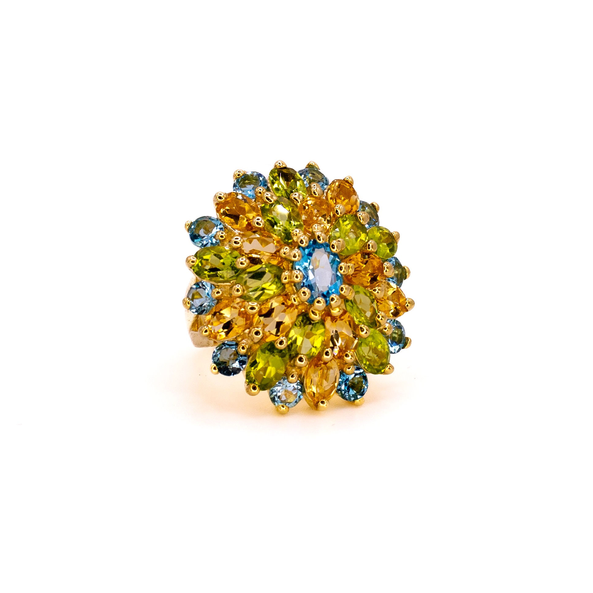 Ring "Blue hour" Cocktail Topaz Peridot Citrin