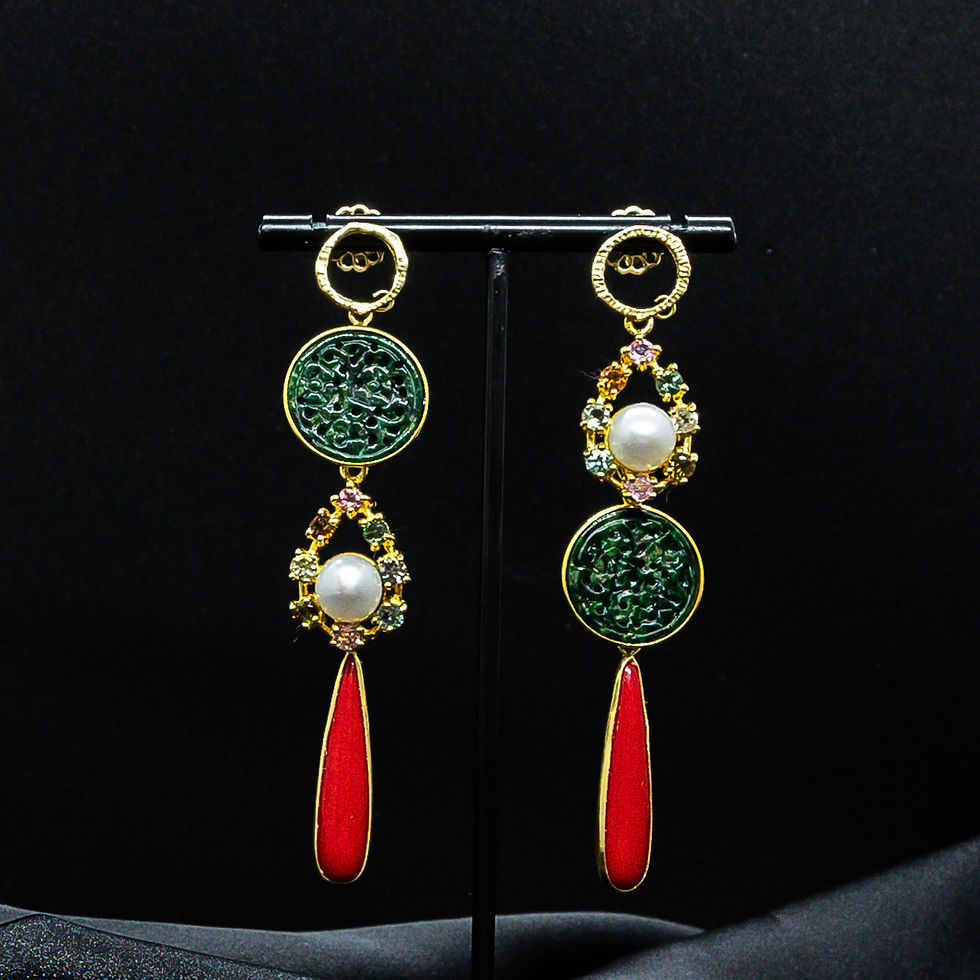 Earrings "Sandrina" Tourmaline Coral Jadeite Chandlier