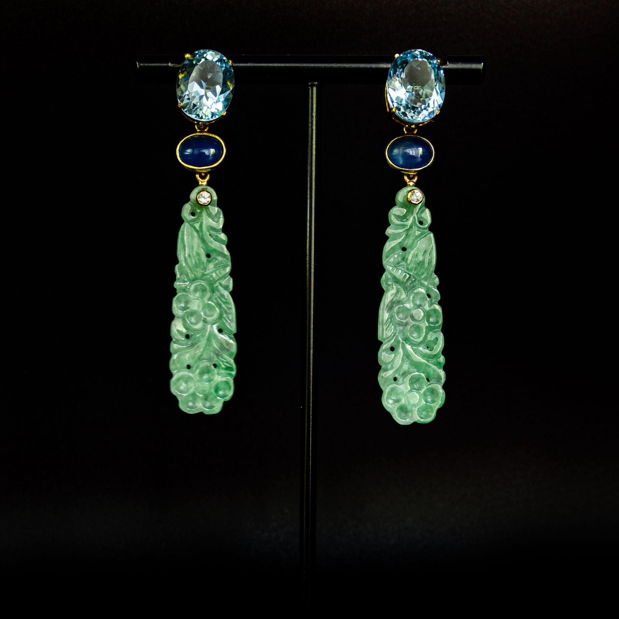 Earrings "Honta" Art Déco Jadeite Topaz Agate