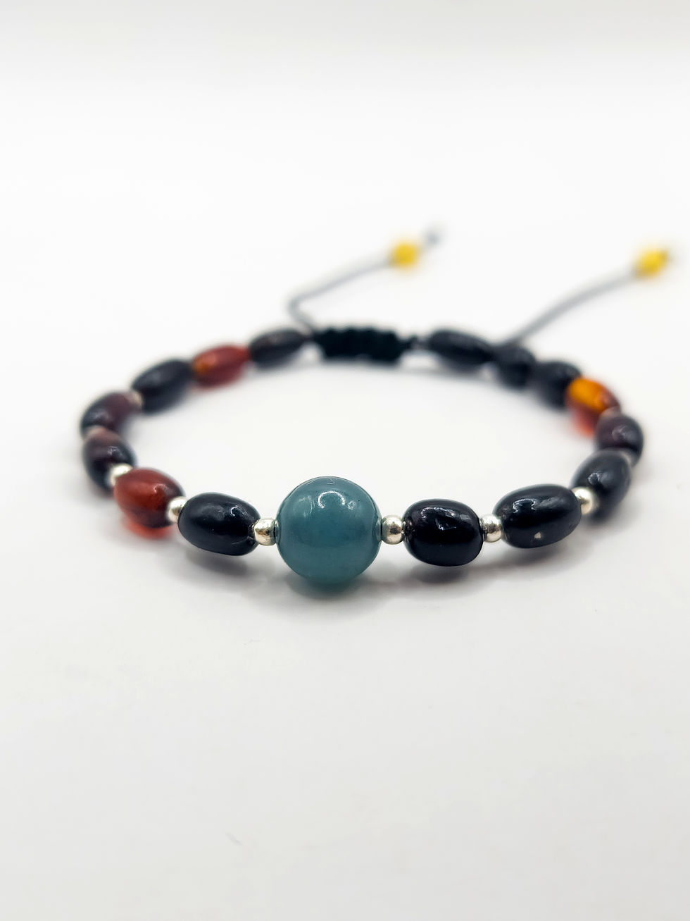 Pulsera de ámbar rojo y jade azúl