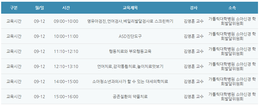 [6평점] 09/12(일) 소아청소년과전문의를 위한 발달의학강좌-자폐증 워크숍