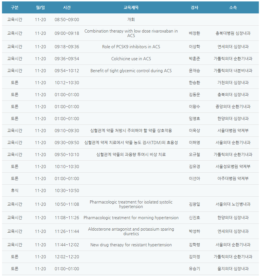 [6평점] 11/20(토) 대한심혈관약물치료학회 학술대회