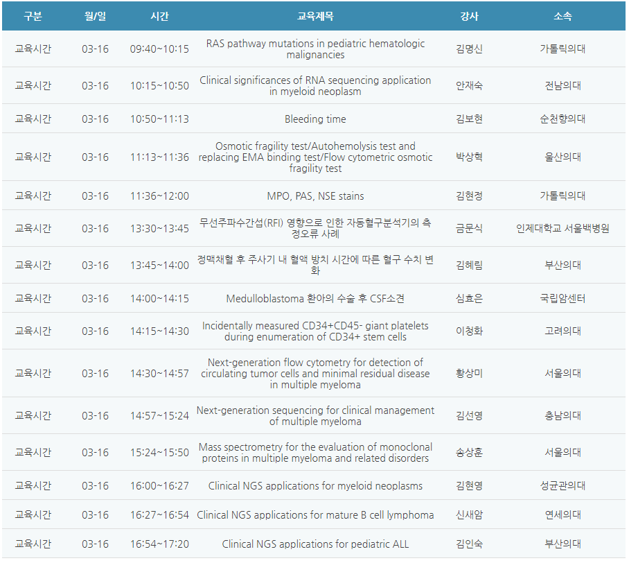 [6평점] 3/16(수) 대한진단혈액학회 학술대회