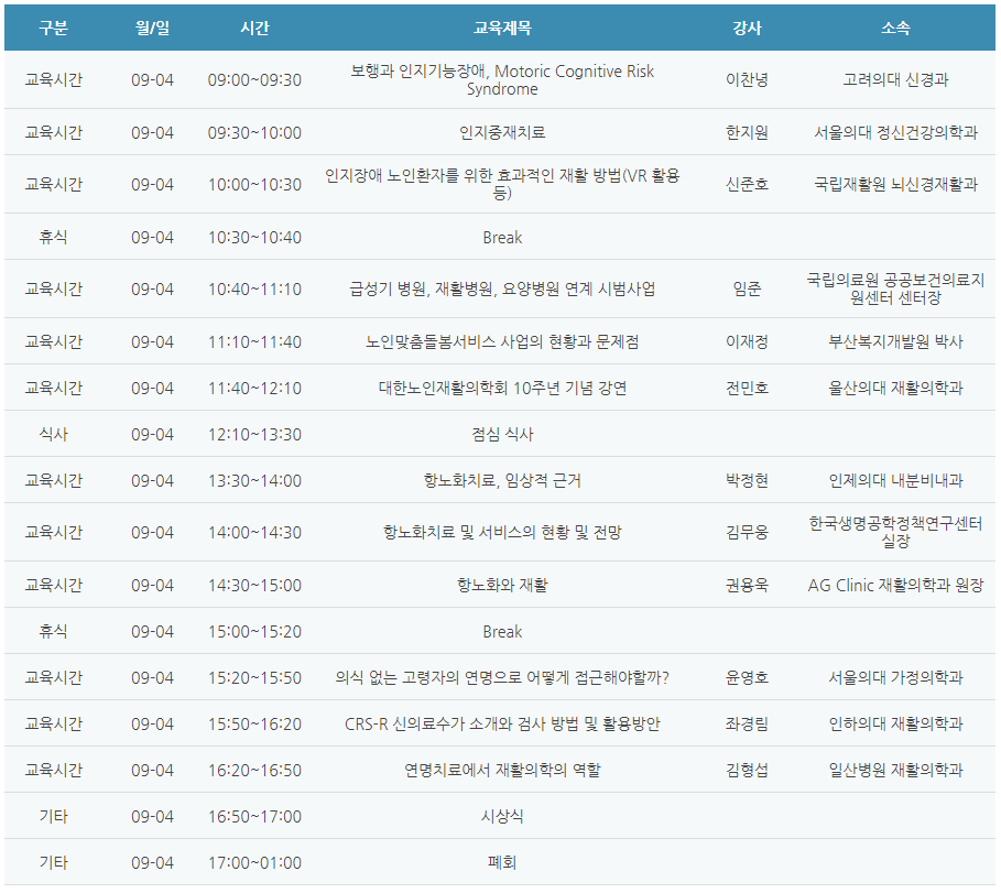 [6평점] 09/04(토) 대한노인재활의학회 추계학술대회