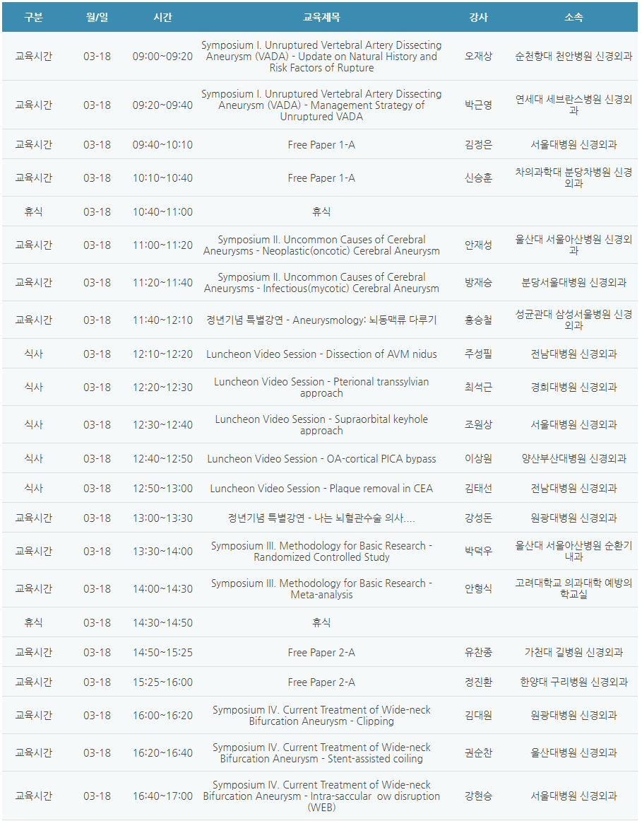 [6평점] 3/18(금) 대한뇌혈관외과학회 학술대회
