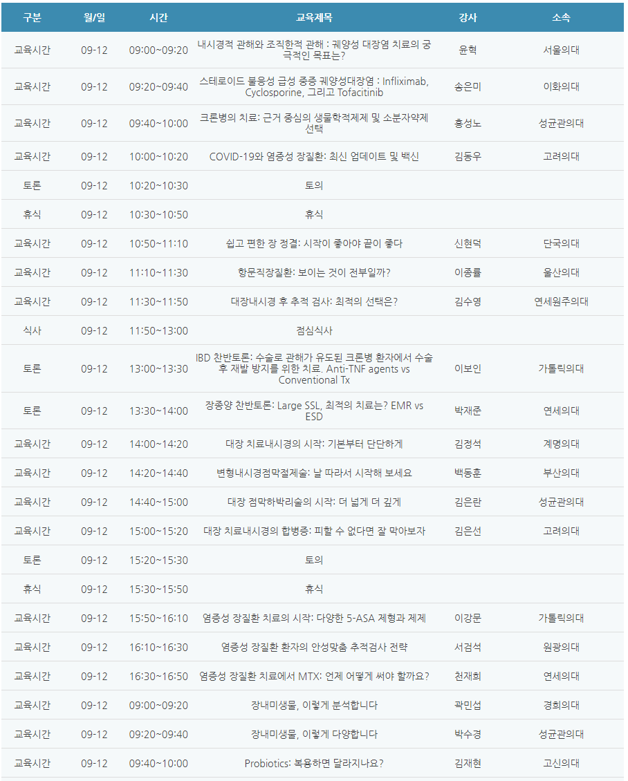 [6평점] 09/12(일) 대한장연구학회 연수강좌