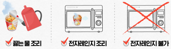 전자레인지 컵라면 조리 시, 은박뚜껑 탈착 필수!