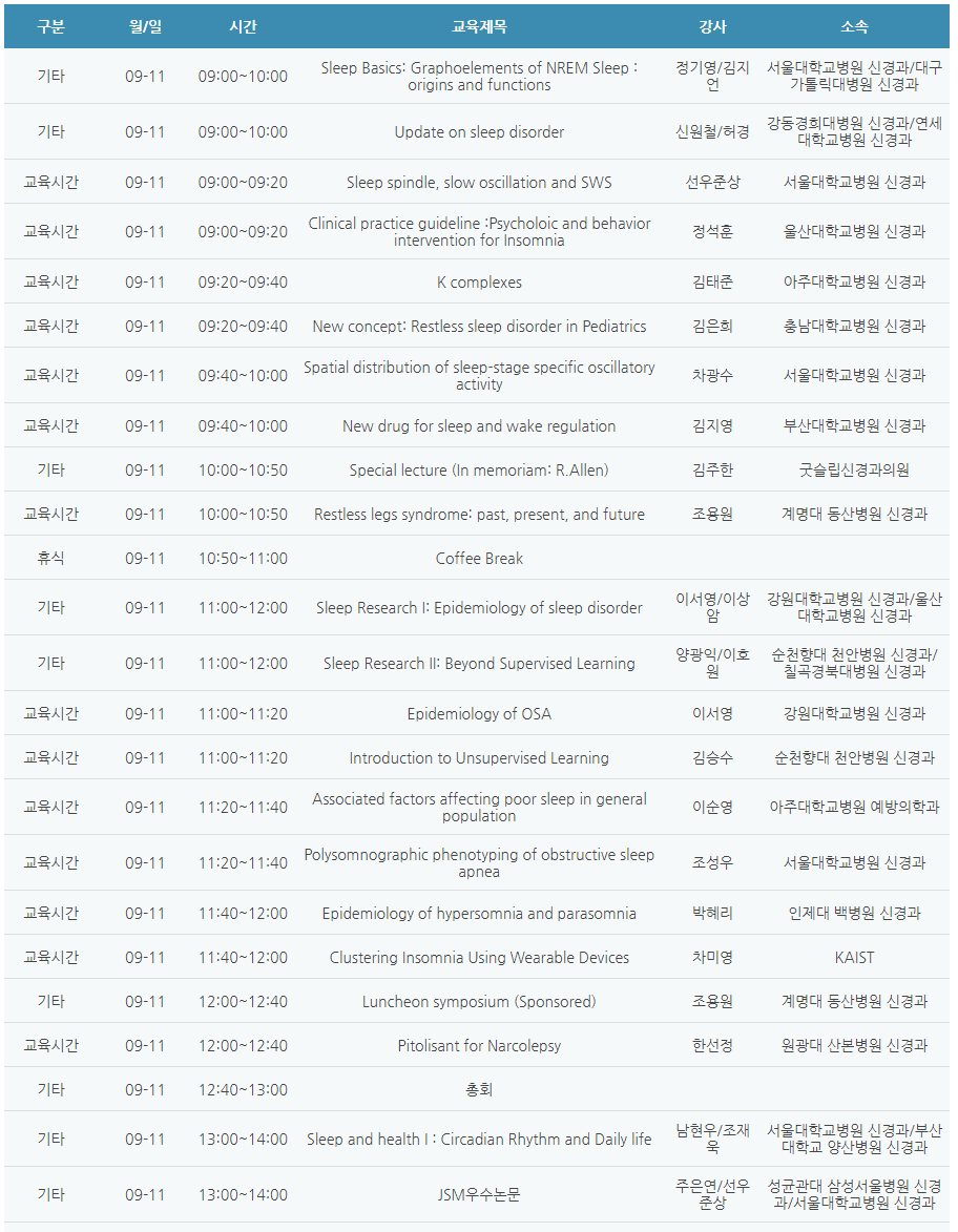 [6평점] 09/11(토) 대한수면연구학회 정기학술대회